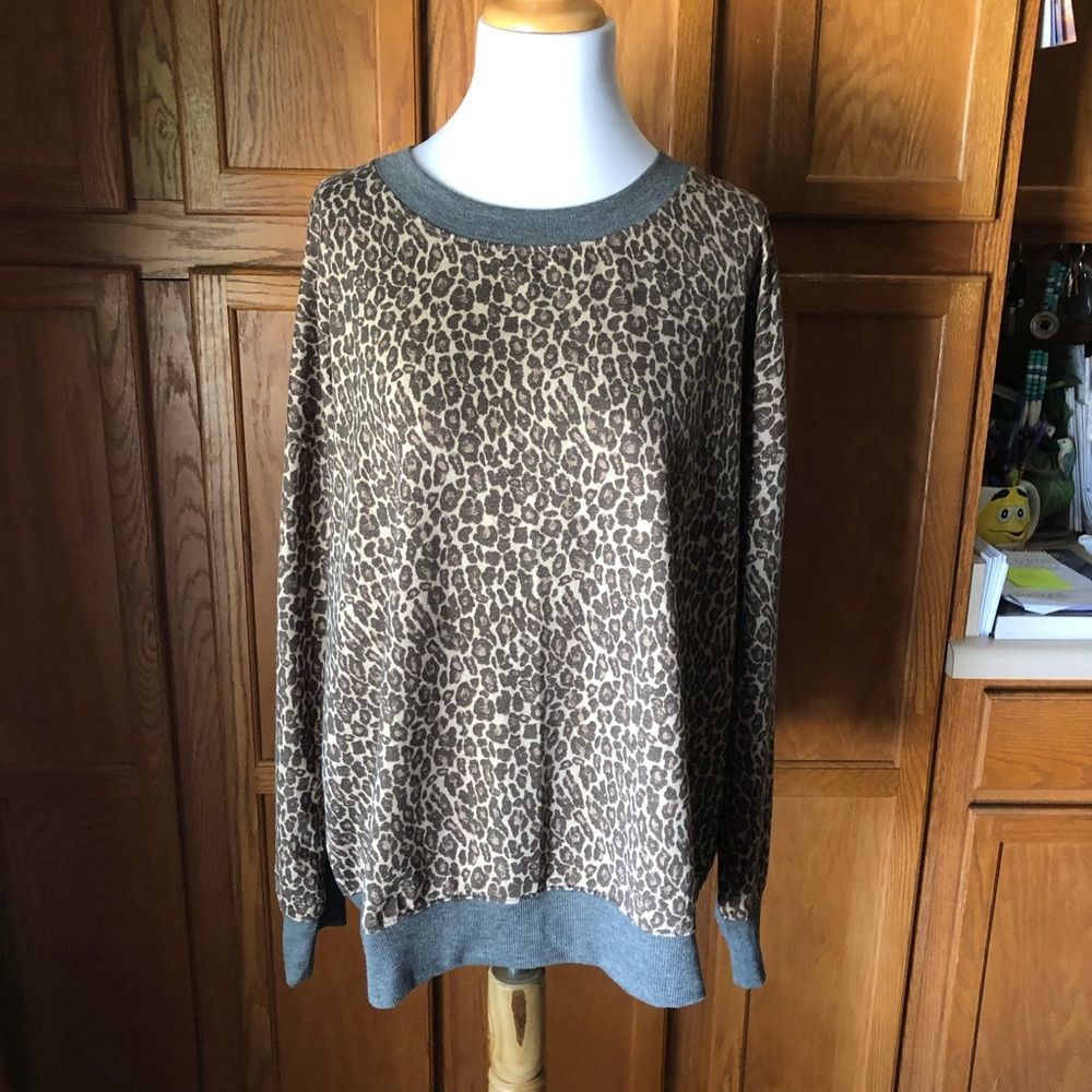 Anthropologie Leopard Print Sweatshirt with Gray Trim